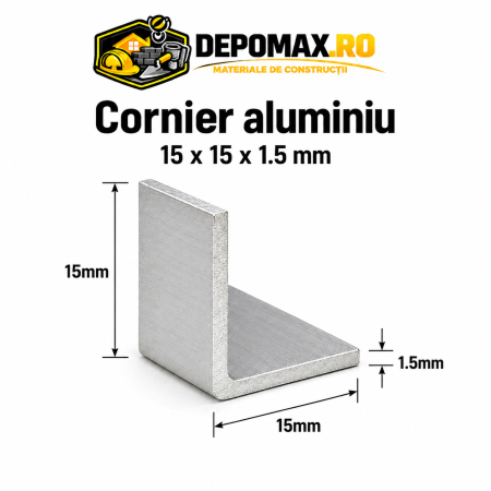 Cornier aluminiu 15 x 15 x 1.5 mm, 6 metri (EN AW-6060)